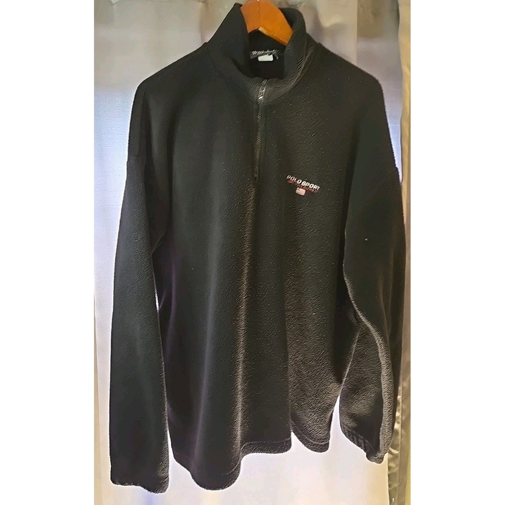 Vtg Polo Sport Ralph Lauren Sweatshirt Men's 2XL Black Fleece 1/4 Zip 90s USA - Picture 9 of 16